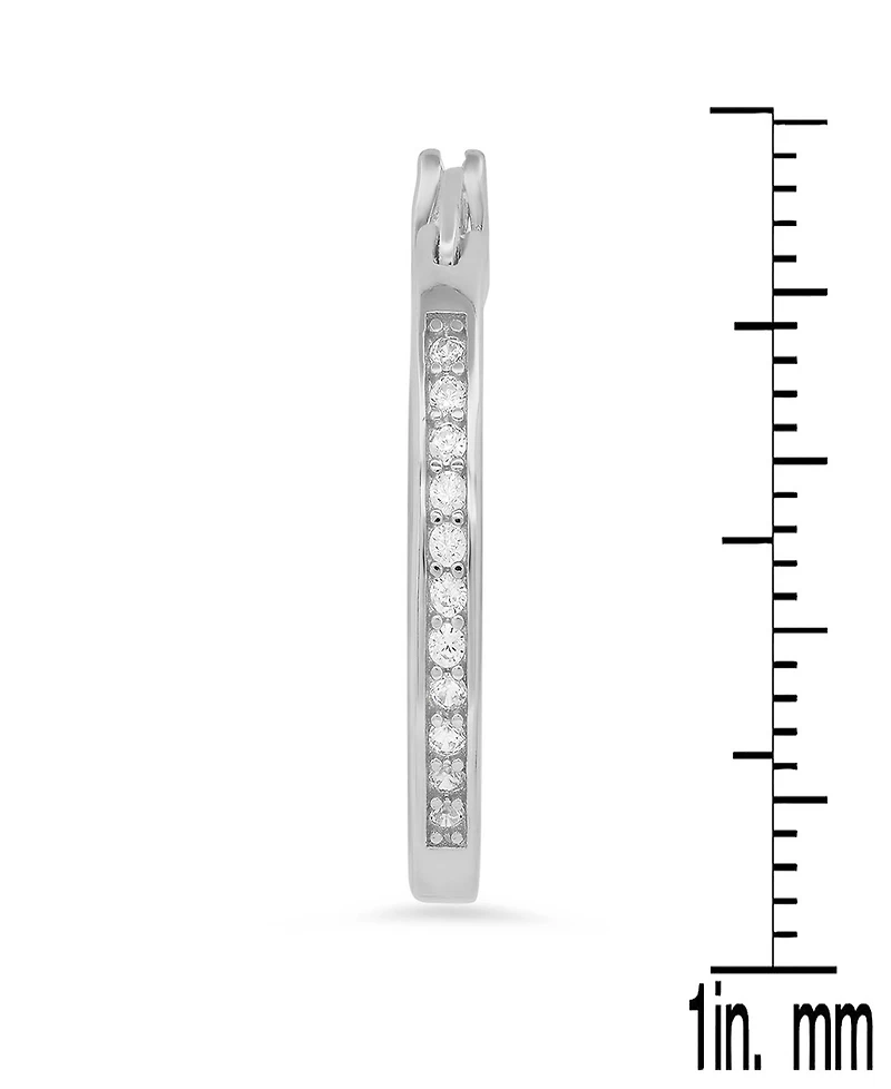Steeltime Women's Plated Sterling Silver and Simulated Diamonds Hoops Huggie Earrings
