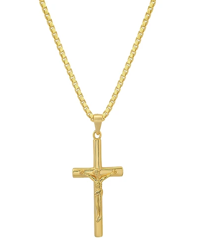 Steeltime Men's 14K Gold Plated Crucifix Pendant Necklace