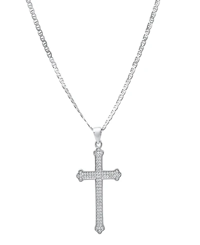 Steeltime Men's Sterling Silver and Simulated Diamonds Cross Pendant Necklace