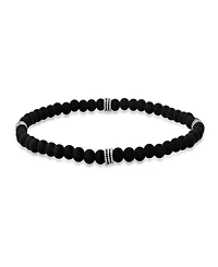 Steeltime Men's Sterling Silver and Black Lava Beaded Stretch Bracelet