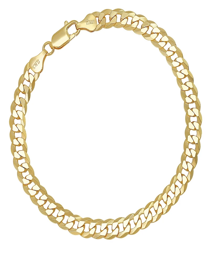Steeltime Unisex 14K Gold Plated Sterling Silver Diamond Cut Curb Link Chain Bracelet