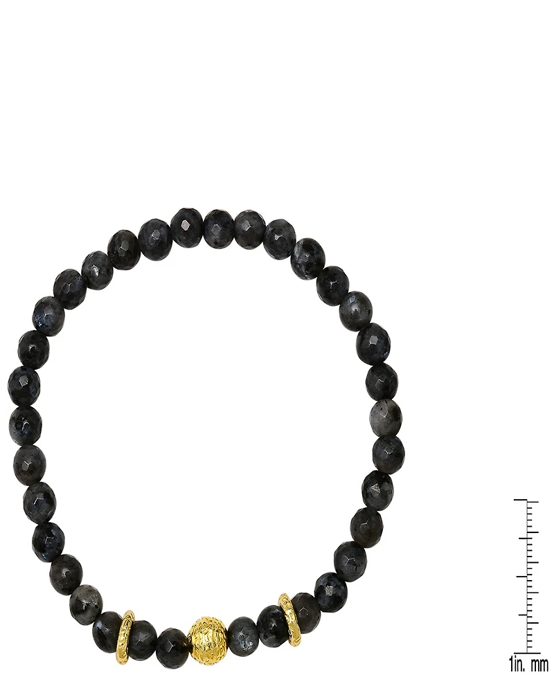 Steeltime Men's 14K Gold Plated Sterling Silver and Gray Agate Beaded Stretch Bracelet
