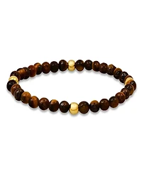 Steeltime Men's 14K Gold Plated Sterling Silver and Tiger Eye Beaded Stretch Bracelet