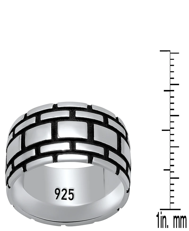 Steeltime Men's Sterling Silver and Black Ip Brick Band Ring