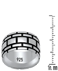 Steeltime Men's Sterling Silver and Black Ip Brick Band Ring