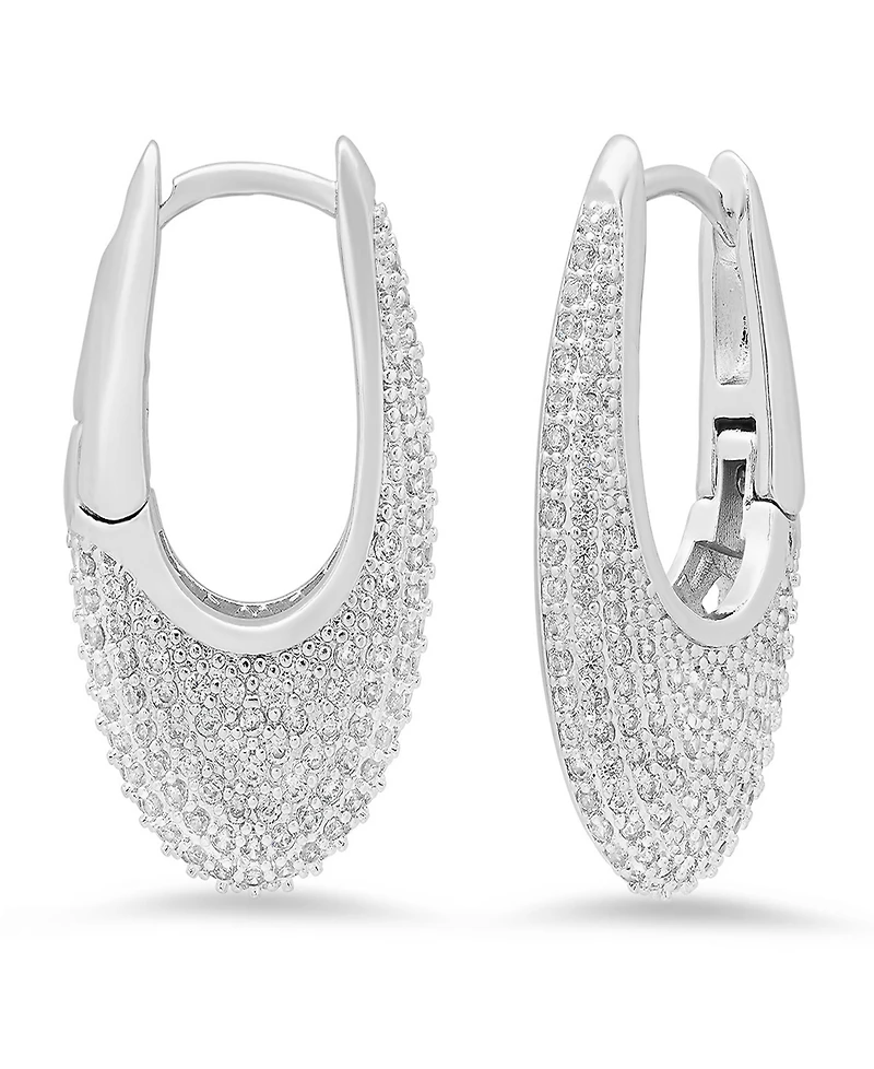 Steeltime Women's 18K White Gold-Plated Brass Simulated Diamonds Oval Huggie Earrings