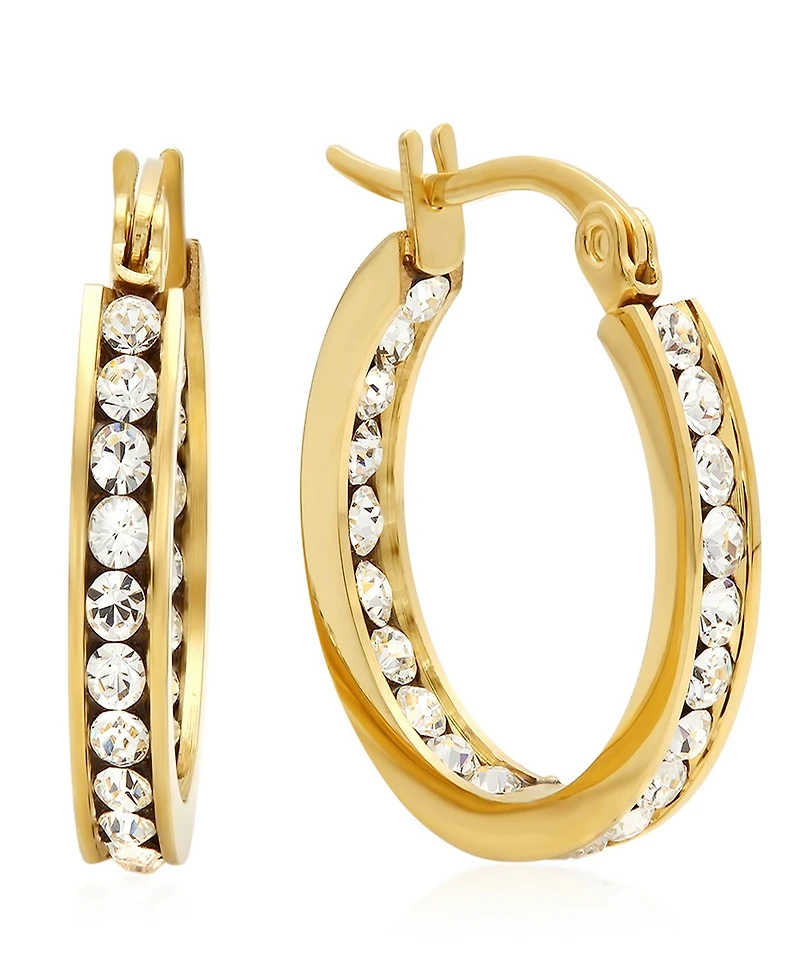 Steeltime Women's Stainless-Steel Hoop Earrings Adorned with Swarovski Crystals
