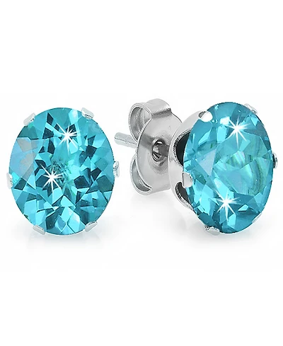 Steeltime Women's Blue Simulated Diamonds Stainless Steel Stud Earrings