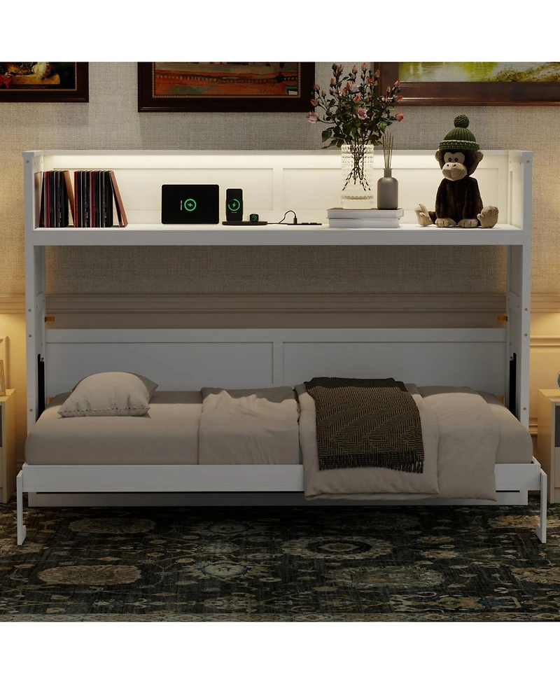Streamdale Furniture Twin Xl Size Murphy Bed with Desk, Led Light and Usb Charging Station