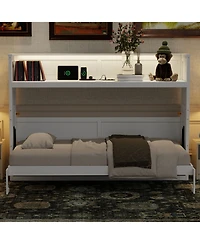 Streamdale Furniture Twin Xl Size Murphy Bed with Desk, Led Light and Usb Charging Station