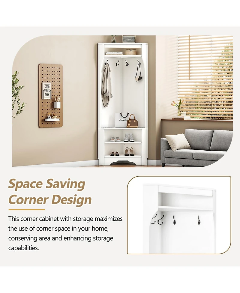 Streamdale Minimalist Corner Hall Tree with Shoe Bench & Hooks