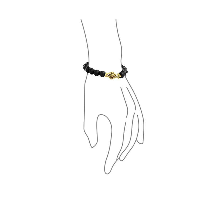Bling Jewelry Spiritual Charm Bali Buddha Natural Black Onyx Stretch Bracelet Ball Bead Gold Plated