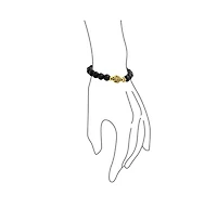 Bling Jewelry Spiritual Charm Bali Buddha Natural Black Onyx Stretch Bracelet Ball Bead Gold Plated