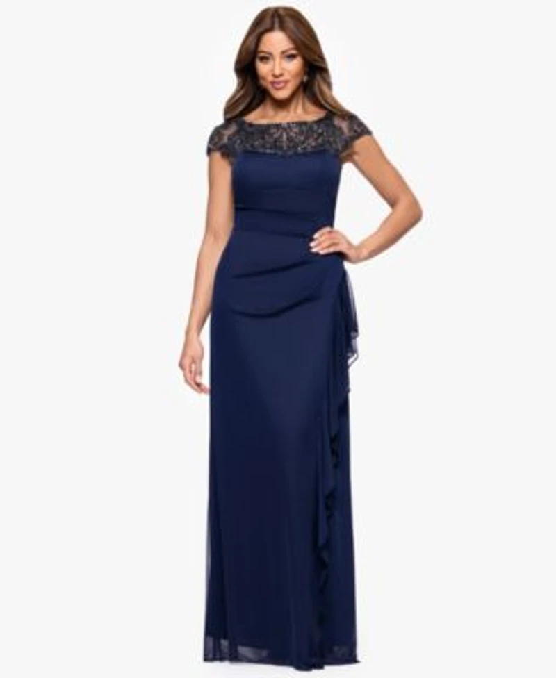 Xscape Womens Boat Neck Long Sheath Dress