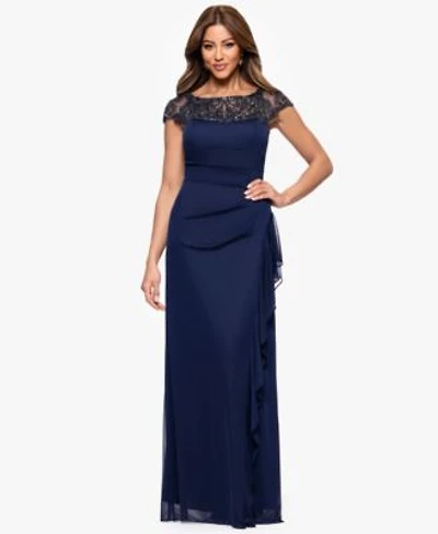 Xscape Womens Boat Neck Long Sheath Dress