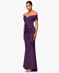 Xscape Scuba Off-The-Shoulder Gown