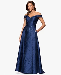 Xscape Women's Off-The-Shoulder Metallic Ball Gown