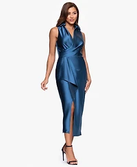 Xscape Women's Collar Sleeveless Sheath Midi Dress