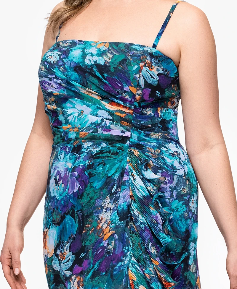 Xscape Plus Printed Ruffled Sleeveless Maxi Dress