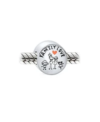 Bling Jewelry Cartoon Stick Figures Family Love Charm Bead Pink Heart Sterling Silver Bracelet