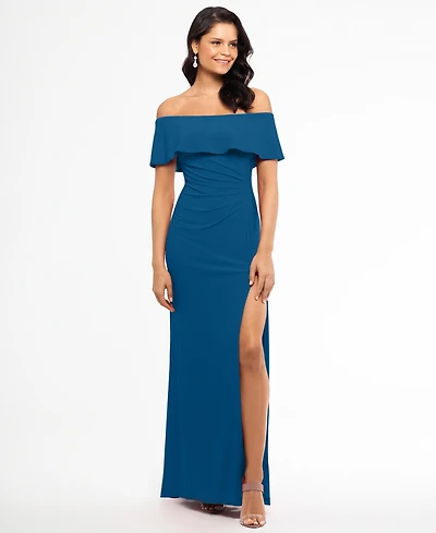 Xscape Ruffled Off-The-Shoulder Gown