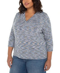 Liverpool Los Angeles Trendy Plus Space-Dyed 3/4-Sleeve Knit T-Shirt