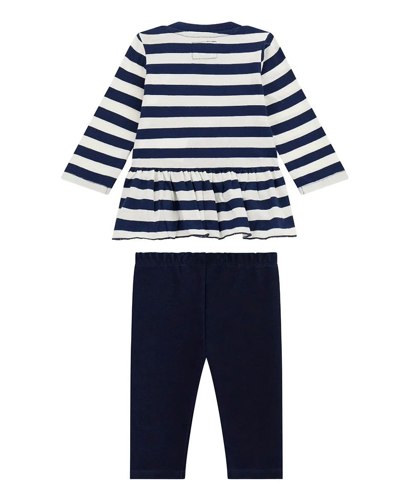 Guess Baby Girls 2-Piece Long Sleeve Yarn Dye Stripe T-Shirt and Knit Denim Pants Set
