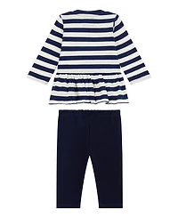 Guess Baby Girls 2-Piece Long Sleeve Yarn Dye Stripe T-Shirt and Knit Denim Pants Set