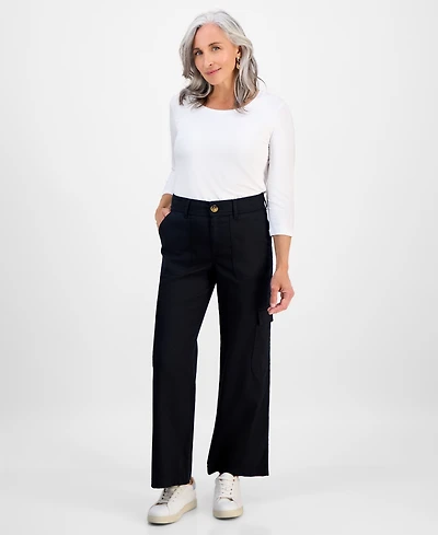 Style & Co Petite Mid-Rise Wide-Leg Cargo Pants, Exclusively at Macy's