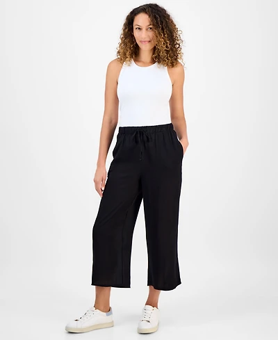 Style & Co Petite Crop Tie-Waist Wide-Leg Pants, Exclusively at Macy's