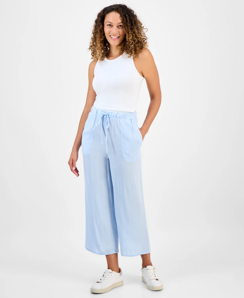 Style & Co Petite Crop Tie-Waist Wide-Leg Pants, Exclusively at Macy's