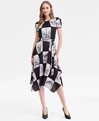 Karl Lagerfeld Paris Women's Scarf-Print Handkerchief-Hem Midi Dress