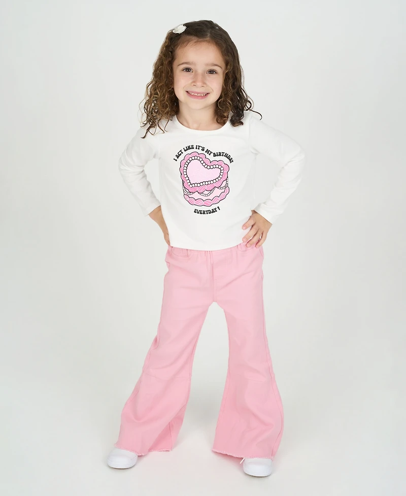 Rare Editions Little Girls 3-Piece Cake Printed T-Shirt, Demin Vest and Flared Twill Pants Set