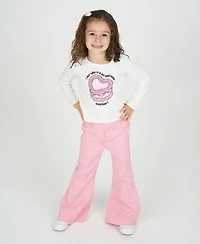 Rare Editions Little Girls 3-Piece Cake Printed T-Shirt, Demin Vest and Flared Twill Pants Set