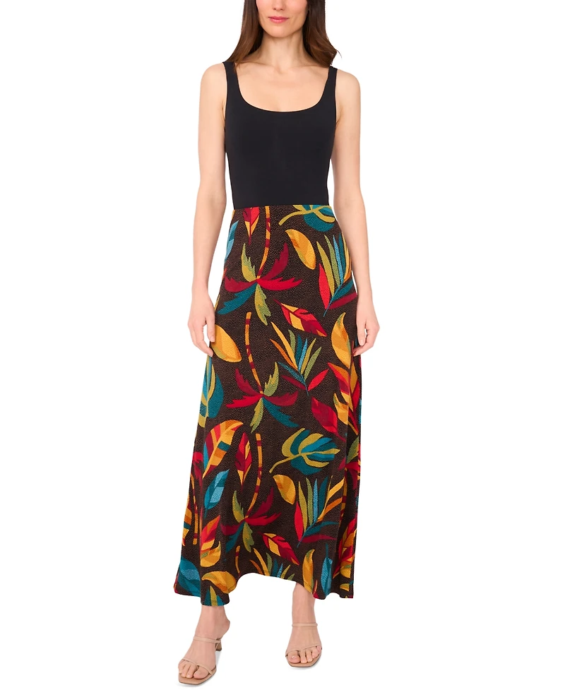 Sam & Jess Women's Leaf-Print Maxi A-Line Skirt