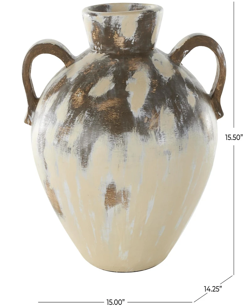 Rosemary Lane Antique Style Pot Ceramic 15" Vase with Curved Handles