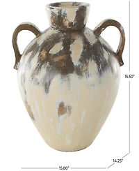 Rosemary Lane Antique Style Pot Ceramic 15" Vase with Curved Handles