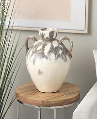 Rosemary Lane Antique Style Pot Ceramic 15" Vase with Curved Handles