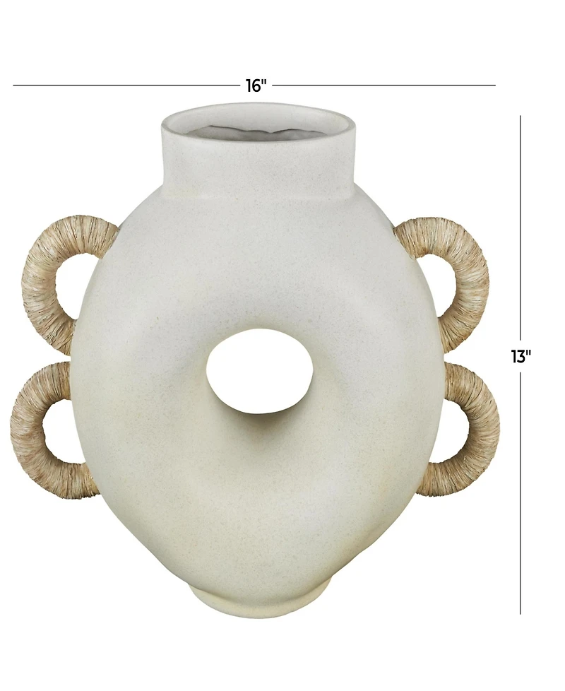 Rosemary Lane Resin 13" Contemporary Vase with Woven Inspired Arched Handles