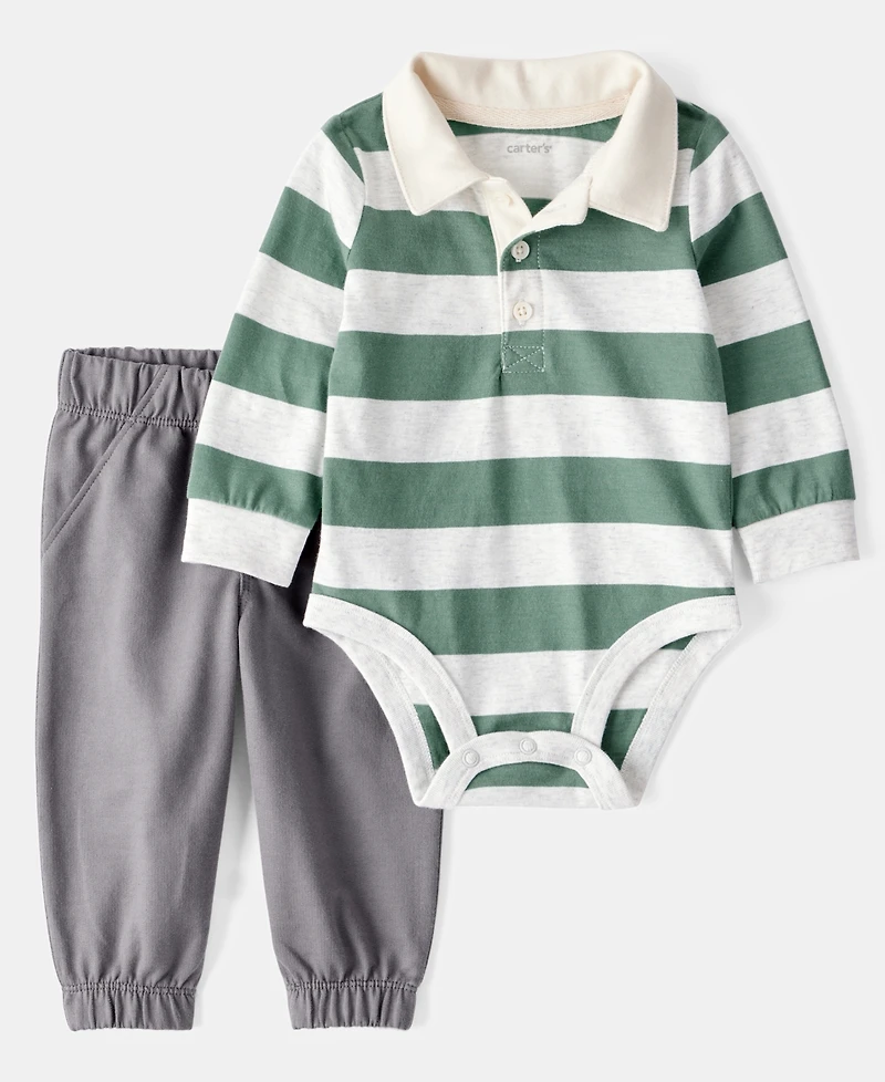 Carter's Baby Boys Striped Polo Bodysuit & Pull-On Pants, 2 Piece Set
