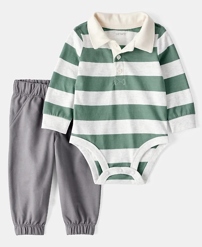 Carter's Baby Boys Striped Polo Bodysuit & Pull-On Pants, 2 Piece Set
