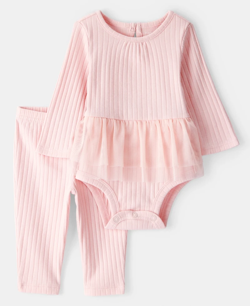 Carter's Baby Girls Ribbed Tutu Bodysuit & Pants, 2 Piece Set