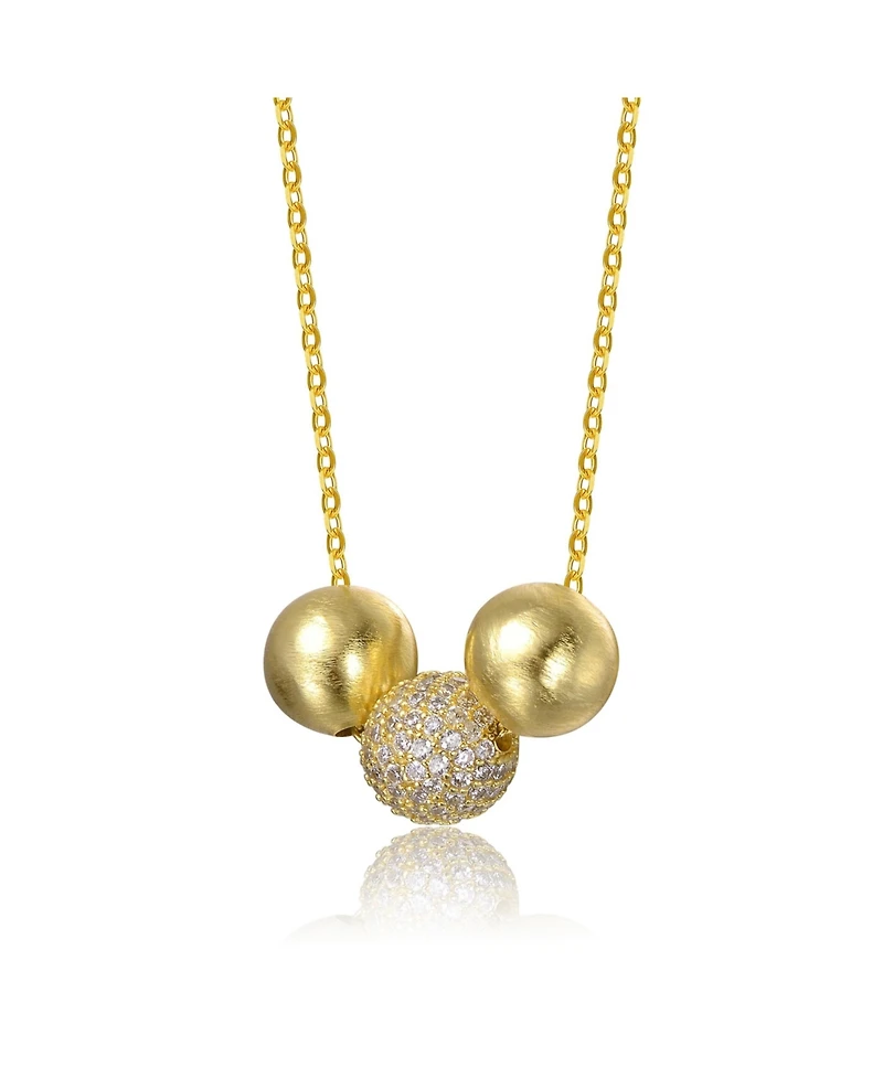 14K Gold Plated Matte & Bright Shine Cubic Zirconia Bead Pendant Necklace