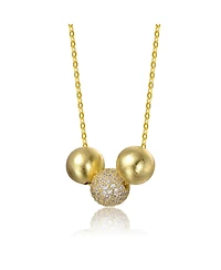 14K Gold Plated Matte & Bright Shine Cubic Zirconia Bead Pendant Necklace