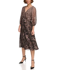 Dkny Petites Chiffon Printed Surplice Balloon-Sleeve Dress