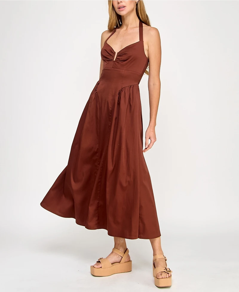 Beauty & Grace/K&K Clothing Llc Juniors' Sateen Halter Maxi Dress