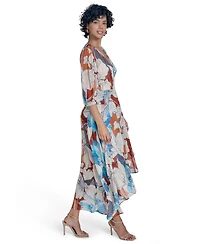 Calvin Klein Women's 3/4-Sleeve Chiffon Wrap A-Line Dress