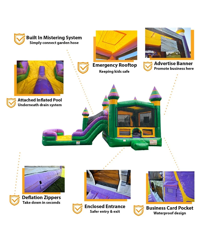 JumpOrange Amazon River Commercial Grade Inflatable Bouncer with Dual Slide and Splash Pool | for Adults and Kids | Includes Blower, Stakes & Storage