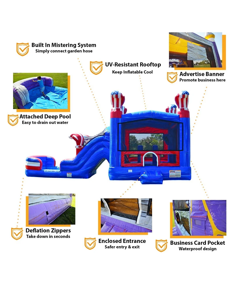 JumpOrange American Boxing Commercial Grade Bounce House Water Slide with Pool for Kids and Adults (with Blower), Basketball Hoop, Wet Dry Combo, Outd