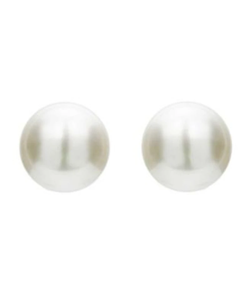 Genevive Teens White Gold Plated Sterling Silver Faux Pearl Studs